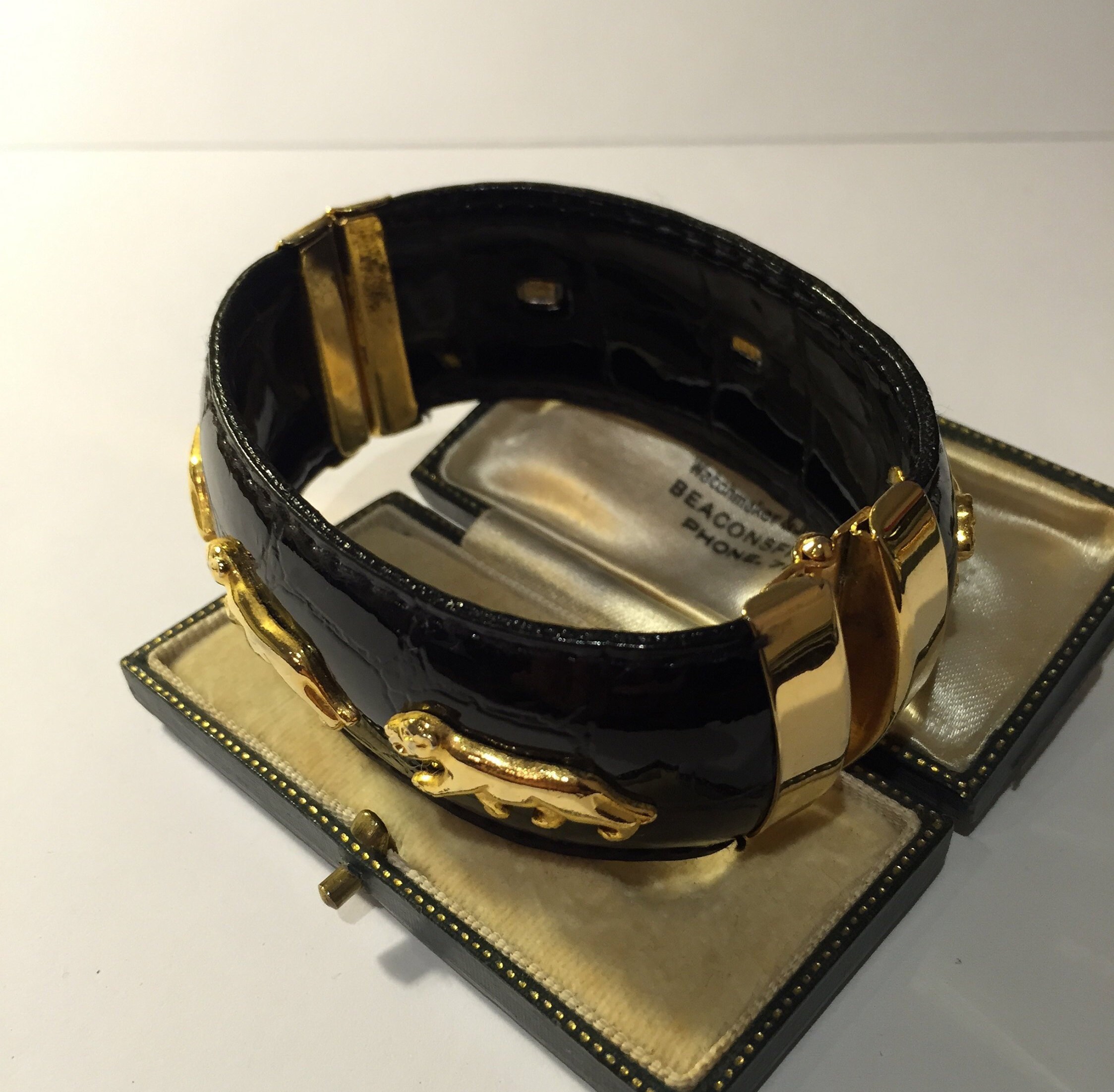Bracelet Fantaisie Vintage Panthère Avec Strass - Doré, Occasion En Bon état, Bijou Tendance