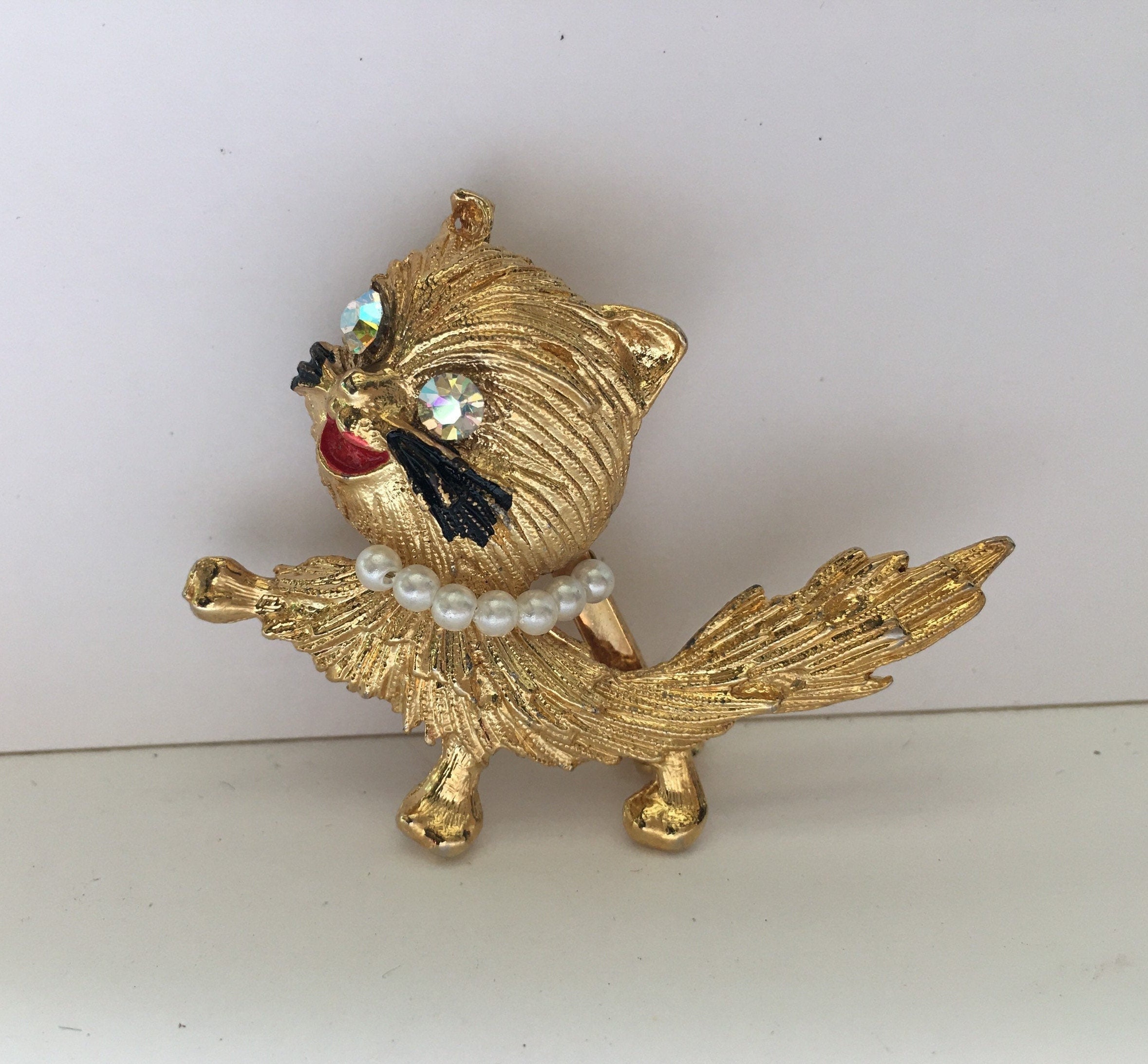 Vintage Cat Brooch, Cat brooch, Cat Jewellery, Gold Cat brooch, cat