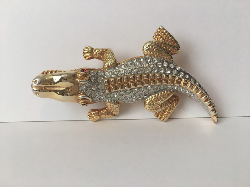 Animal pin Crocodile Jewellery Vintage Aligator Brooch Crocodile Jewelry Vintage Crocodile brooch Aligator Pin. Rhinestone Crocodile