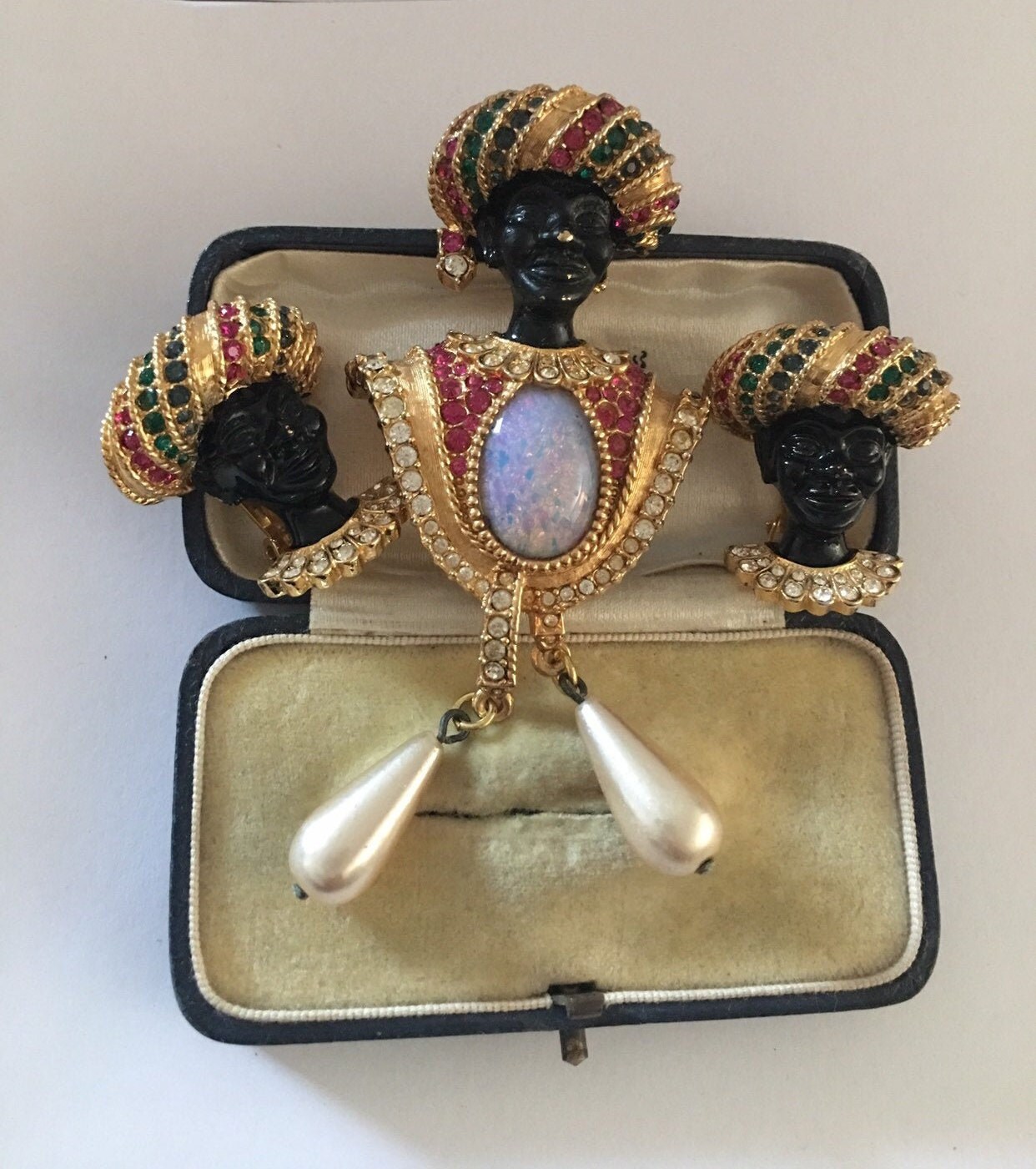 RESERVED Vintage Blackamoor Brooch, Blackamoor Earring, Vintage Jewellery Set,Gold Blackamoor