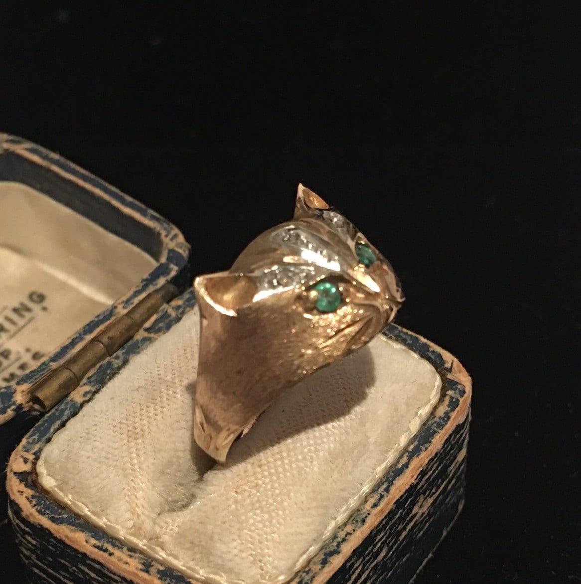 Vintage Cat Ring, 9 Ct Gold Cat Ring, Diamond Cat Ring, 9ct Cat Ring
