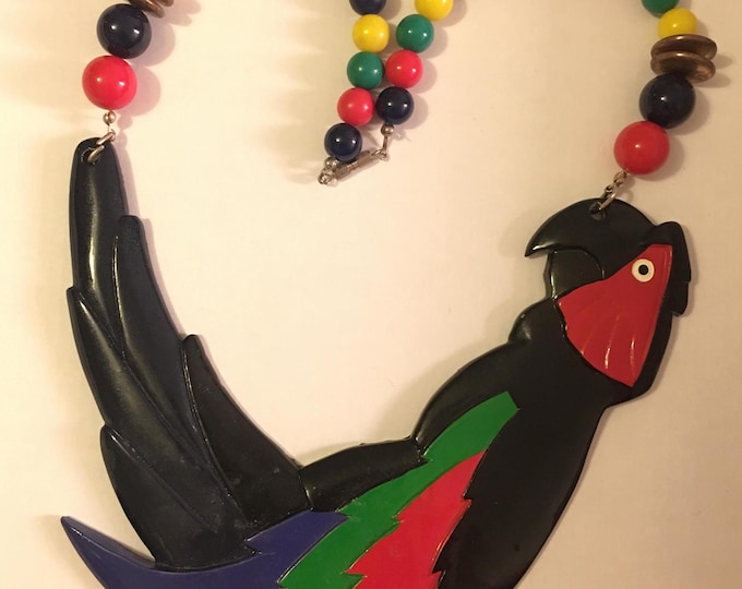 Vintage cool Necklace, Bird Necklace, Bird Pendant, Bird Jewellery, statement necklace, rare striking piece.