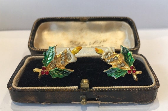 Vintage Christmas Earrings, Xmas earrings, Christ… - image 1
