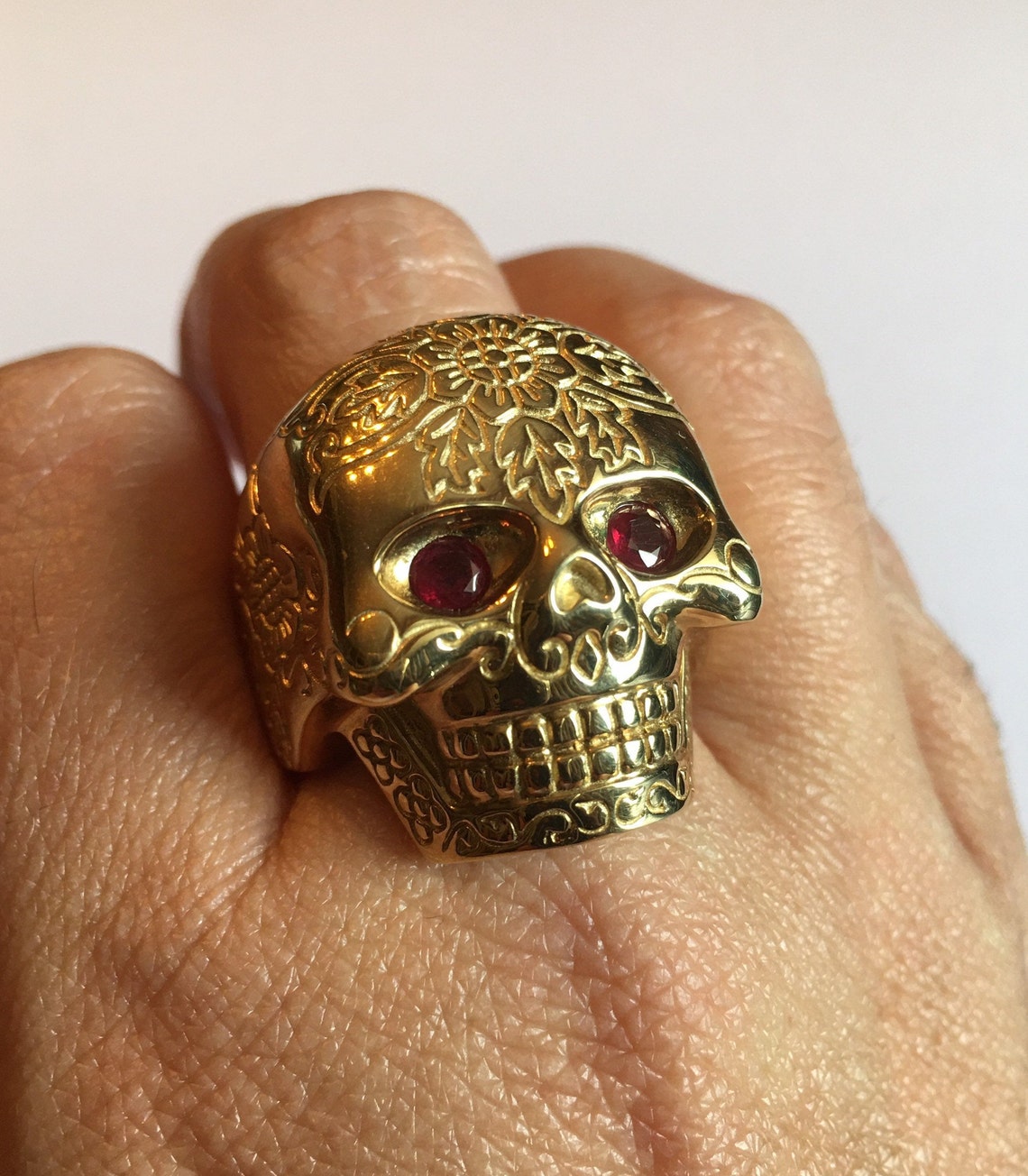 Vintage Gold Skull Ring 9 Ct Skull Ring Ruby Skull Ring Etsy