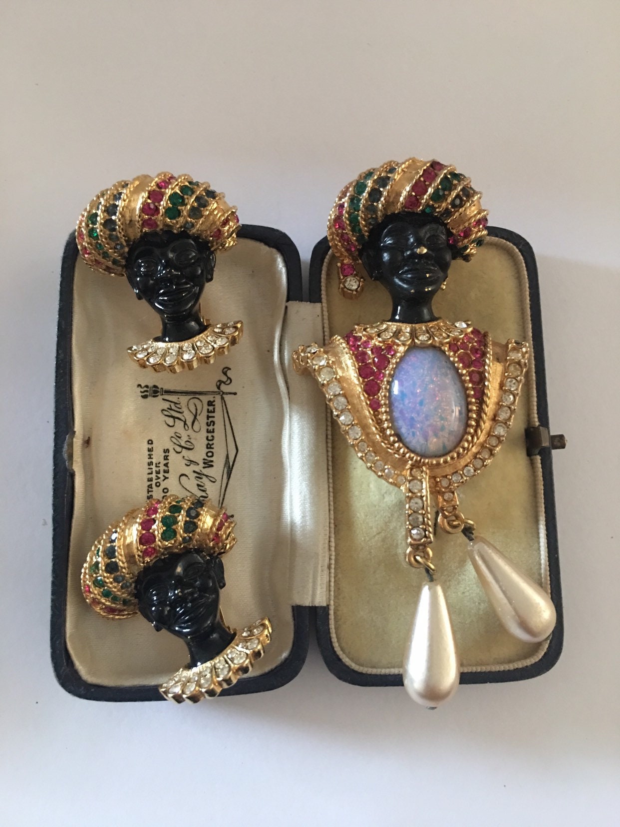 RESERVED Vintage Blackamoor Brooch, Blackamoor Earring, Vintage Jewellery Set,Gold Blackamoor