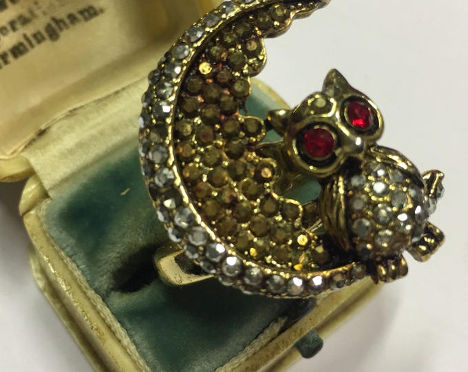 Vintage Owl ring, Moon and Owl Ring Butler and Wilson Ring, Owl Jewellery, fantastic rare collector's piece