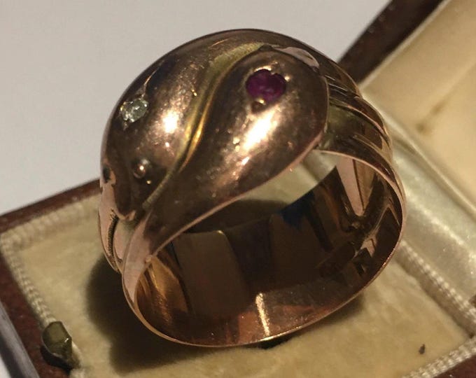 Antique Snake Ring, Antique Gold Snake Ring, Victorian Gold Ring, 9 Carat Diamond, Ruby Snake Ring, Snake Jewellery, divine.