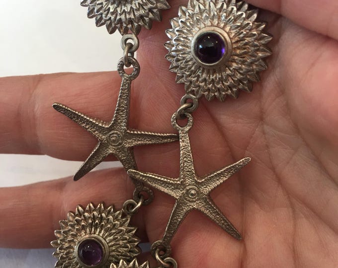 Rare vintage sterling silver amethyst seahorse necklace with fabulous design