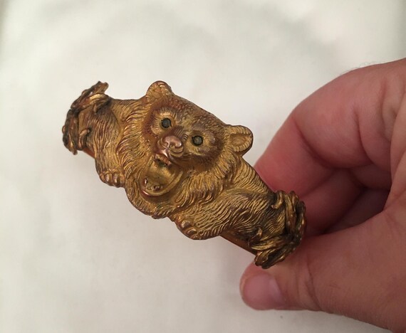 Victorian Bear Head Bangle, Rare Statement Bracel… - image 9