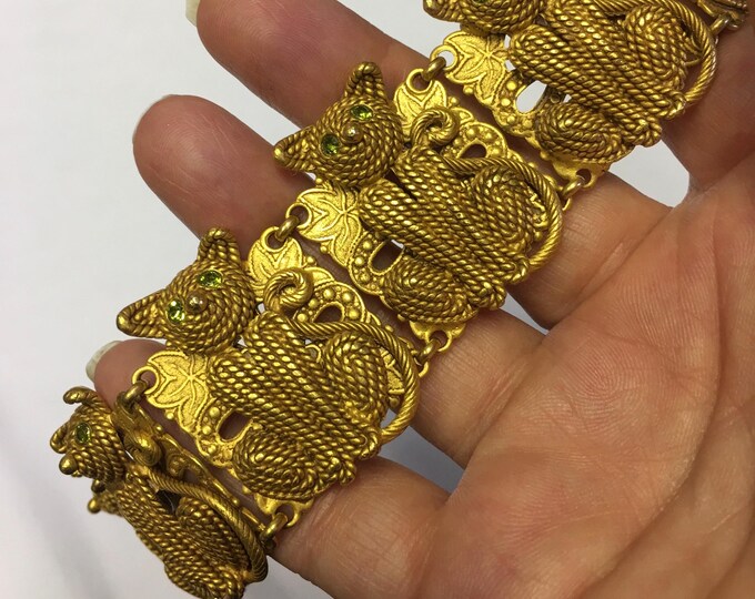 Vintage Cat Bracelet, Askew Bracelet, Cat Jewellery, Rhinestone Jewellery, Animal Bracelet, rare collector's piece.
