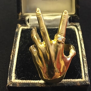 Vintage Hand Ring, Gold Hand Ring, Silver Gilt hand ring, Fede Jewellery, Hand design ring, divine statement piece.