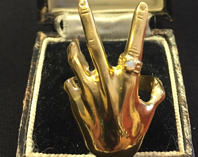 Vintage Hand Ring, Gold Hand Ring, Silver Gilt hand ring, Fede Jewellery, Hand design ring, divine statement piece.