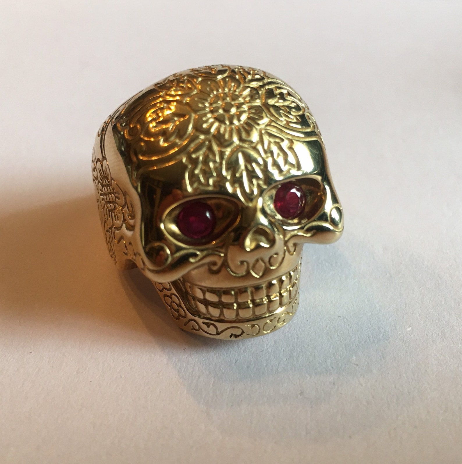 Vintage Gold Skull Ring 9 Ct Skull Ring Ruby Skull Ring Etsy