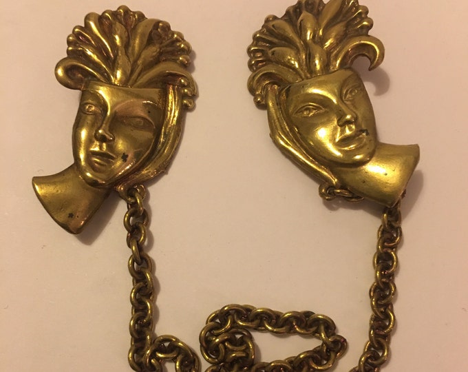 Vintage Gold Tone Double Face Brooch, Costume Jewelry Pin