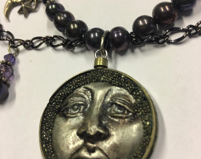 Vintage Man in the Moon set, Moon Earrings, Man in the Moon Jewellery, Moon face Earrings, Moon necklace rare set