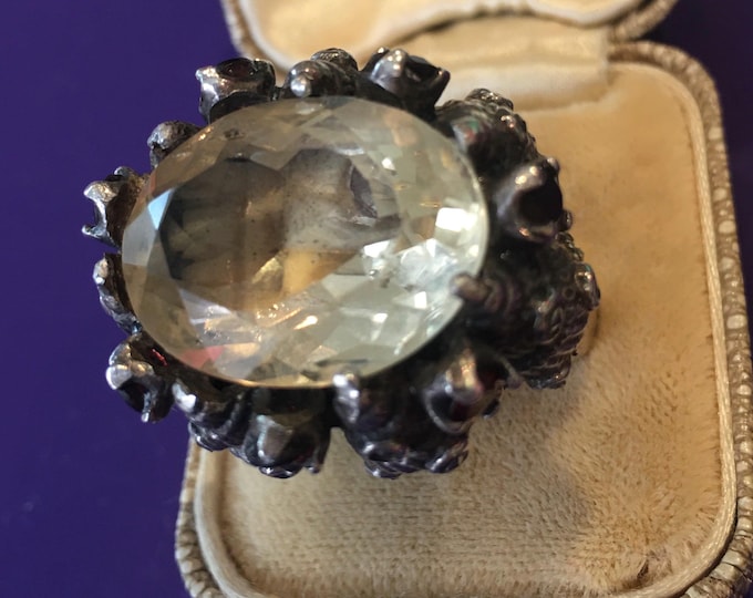 A magnificent rare Vintage sterling silver Citrine face ring with breath taking craftsmanship.