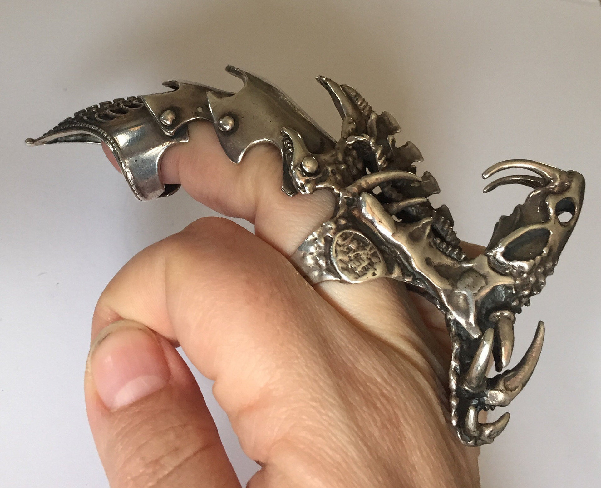 Silver Claw Ring, Vintage Claw Ring, Full Finger Steampunk Ring, Gothic
