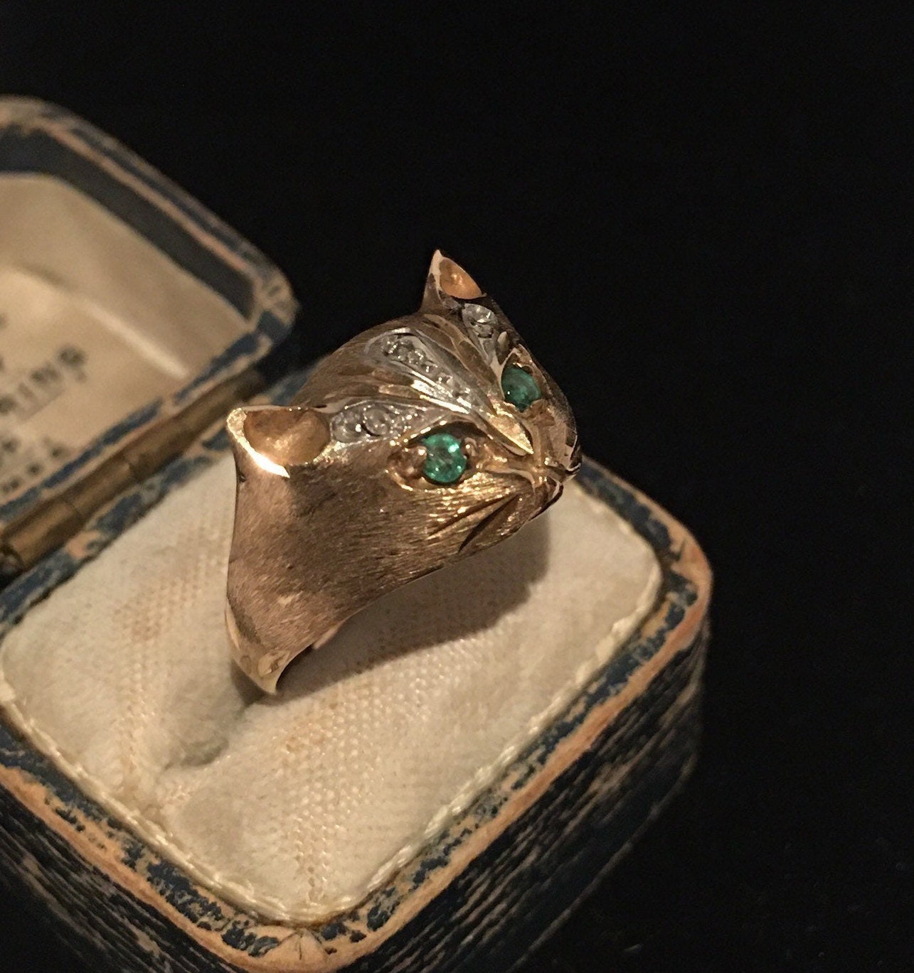 Vintage Cat Ring, 9 Ct Gold Cat Ring, Diamond Cat Ring, 9ct Cat Ring