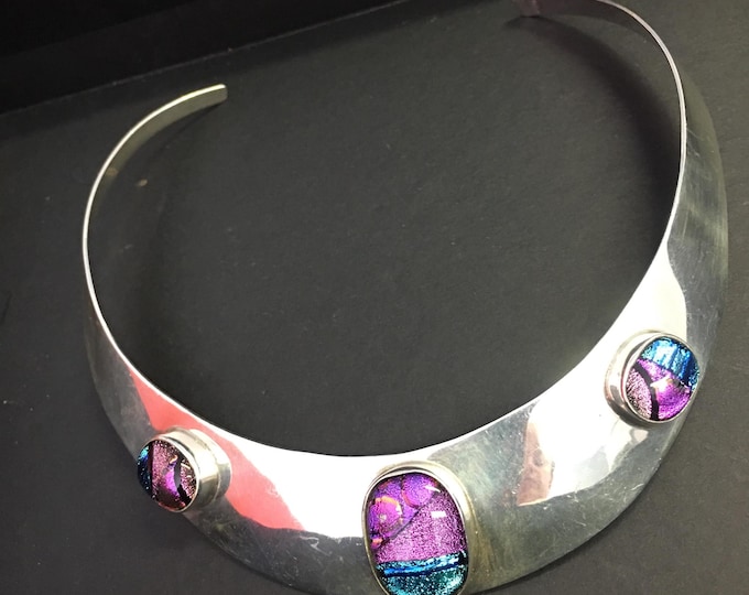 Vintage sterling silver Choker, Sterling silver necklace, Mexican Rare Necklace, Mexican Designer Jewellery, interesting rare design piece.