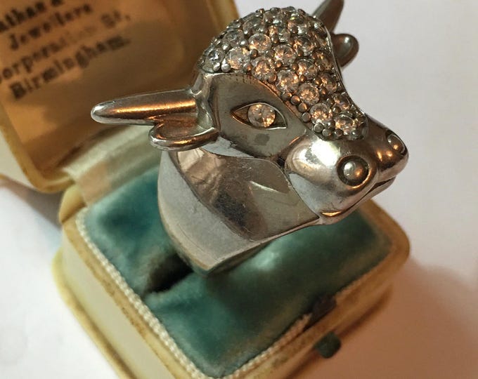 Vintage Bull Ring, Silver Bull Ring, Sterling Silver, Animal Ring, Bull Ring, Bull Jewellery, Taurus Ring, divine
