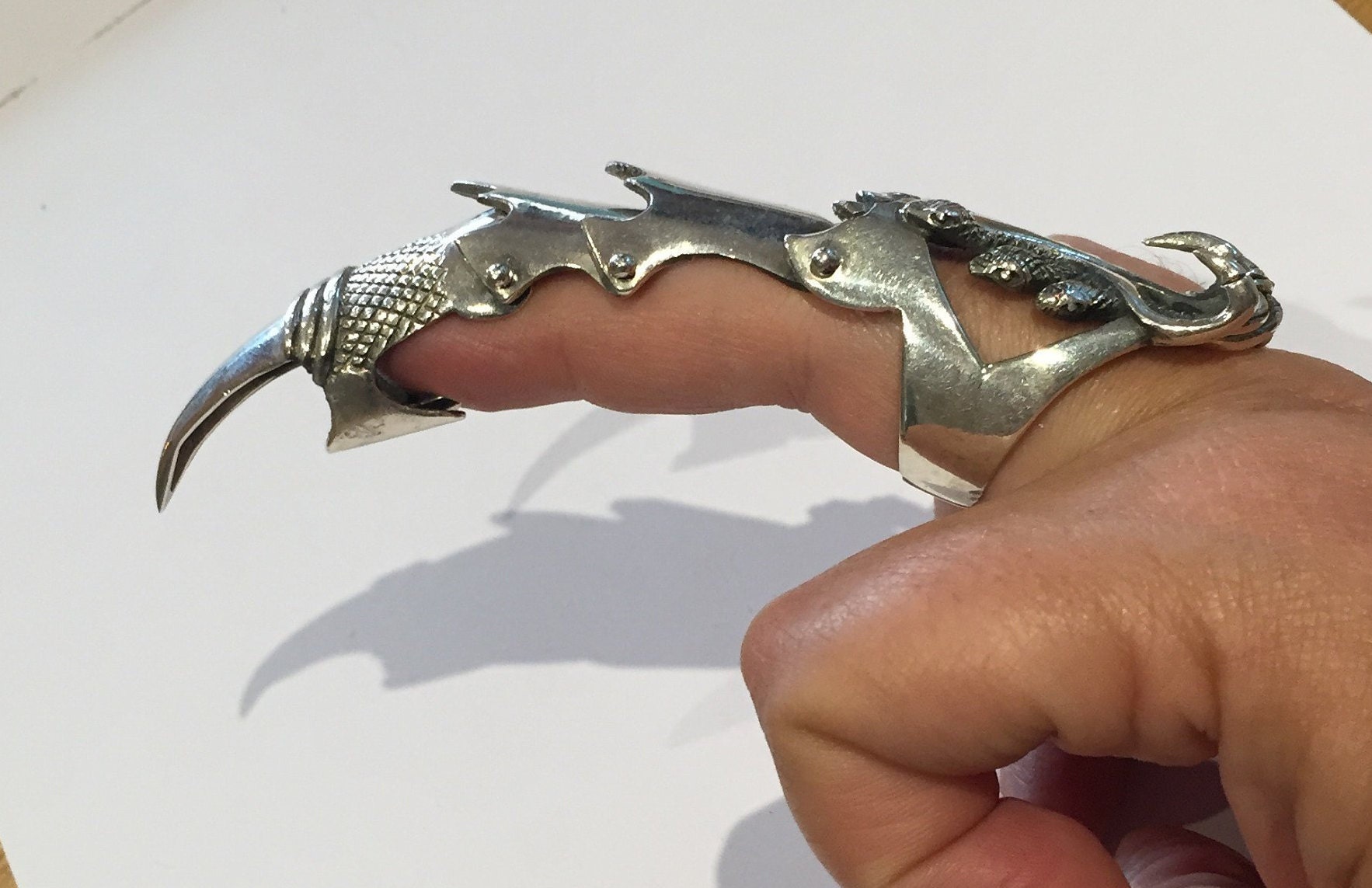 Silver Claw Ring, Vintage Claw Ring, Full Finger Steampunk Ring, Gothic