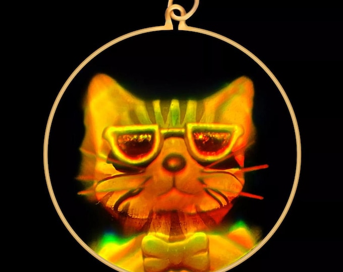 Vintage Cat Pendant, Hologram, 9 Ct Cat Pendant, 9 Ct gold hologram, cat lovers dream