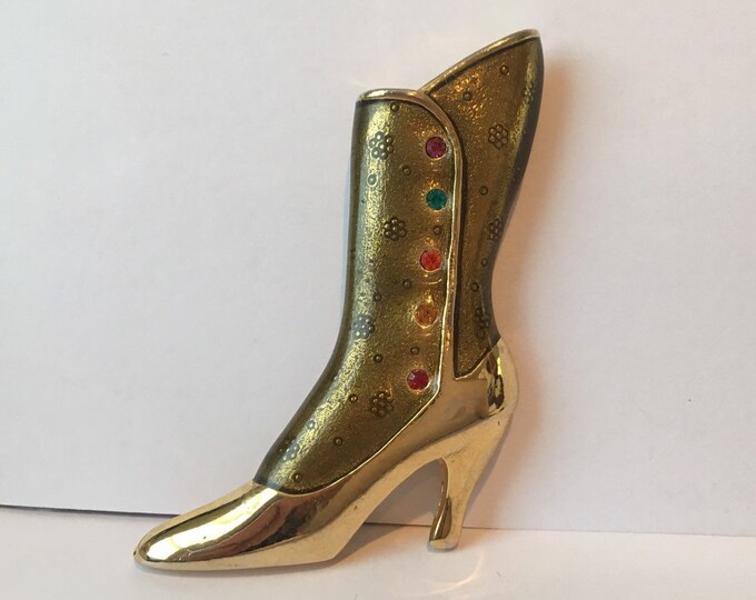 Vintage Boot Brooch, Shoe Pin, Vintage Boot, Vintage Shoe Jewellery, Gold Boot Pin, Rhinestone Boot, Vintage Fashion Jewellery, Rare piece