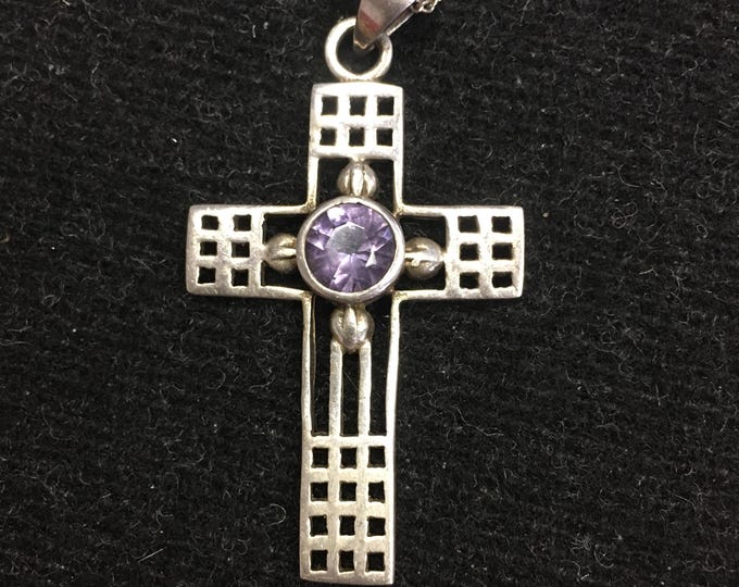 Vintage Amethyst Cross, Sterling Silver Cross, Vintage Crucifix, Cross, divine rare statement piece.