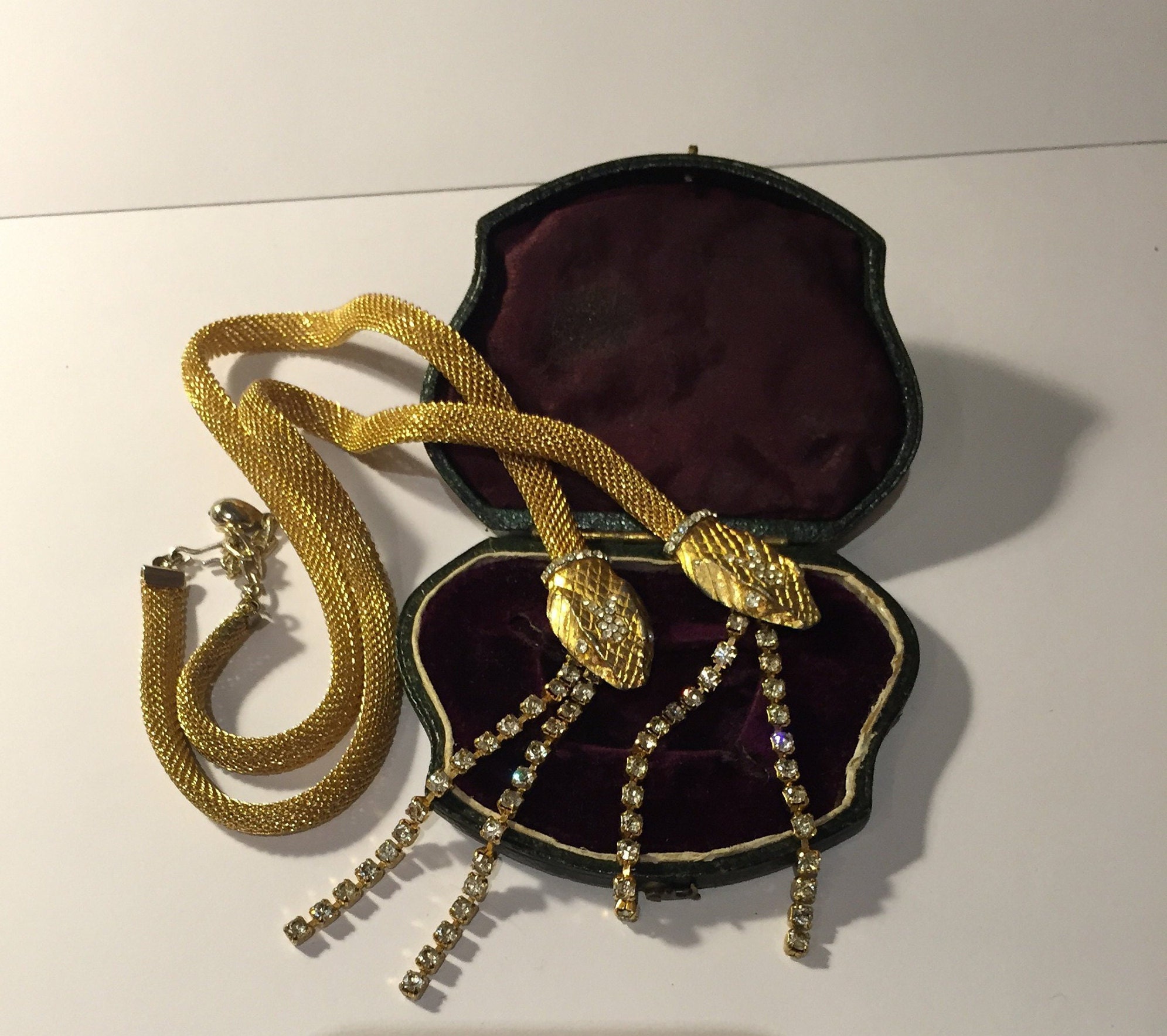 RESERVED TODAY Vintage Gold Snake necklace, gold snake necklace, snake ...