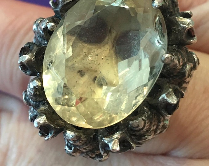 A magnificent rare Vintage sterling silver Citrine face ring with breath taking craftsmanship.