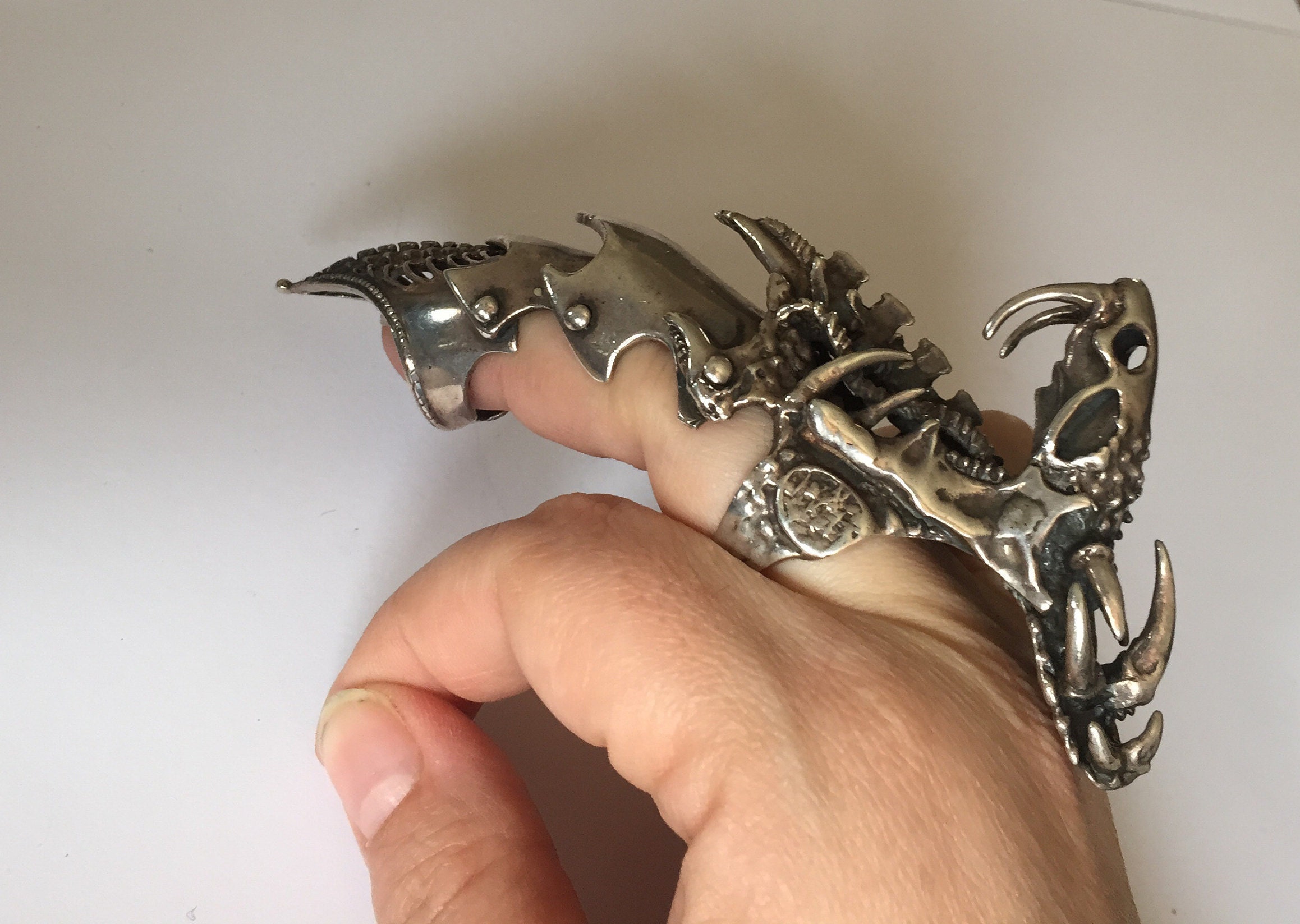 Silver Claw Ring, Vintage Claw Ring, Full Finger Steampunk Ring, Gothic ...