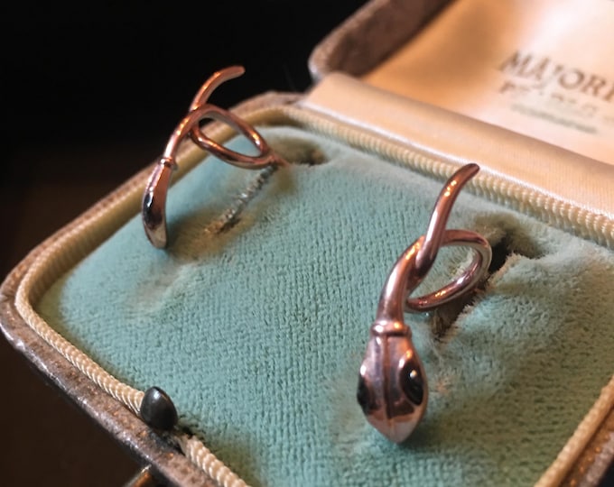 Vintage Snake earrings, Silver Gilt snake earrings, divine pair