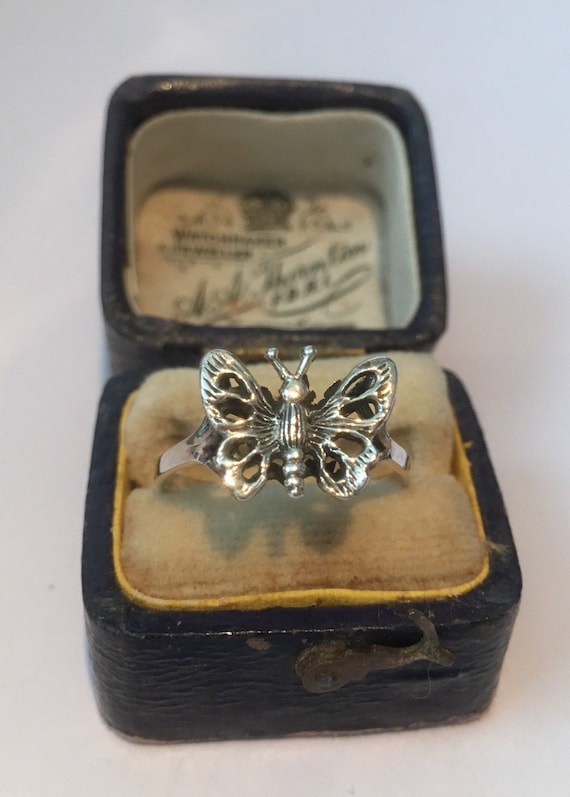 Vintage Butterfly Ring, Vintage silver Butterfly r