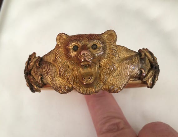 Victorian Bear Head Bangle, Rare Statement Bracel… - image 4