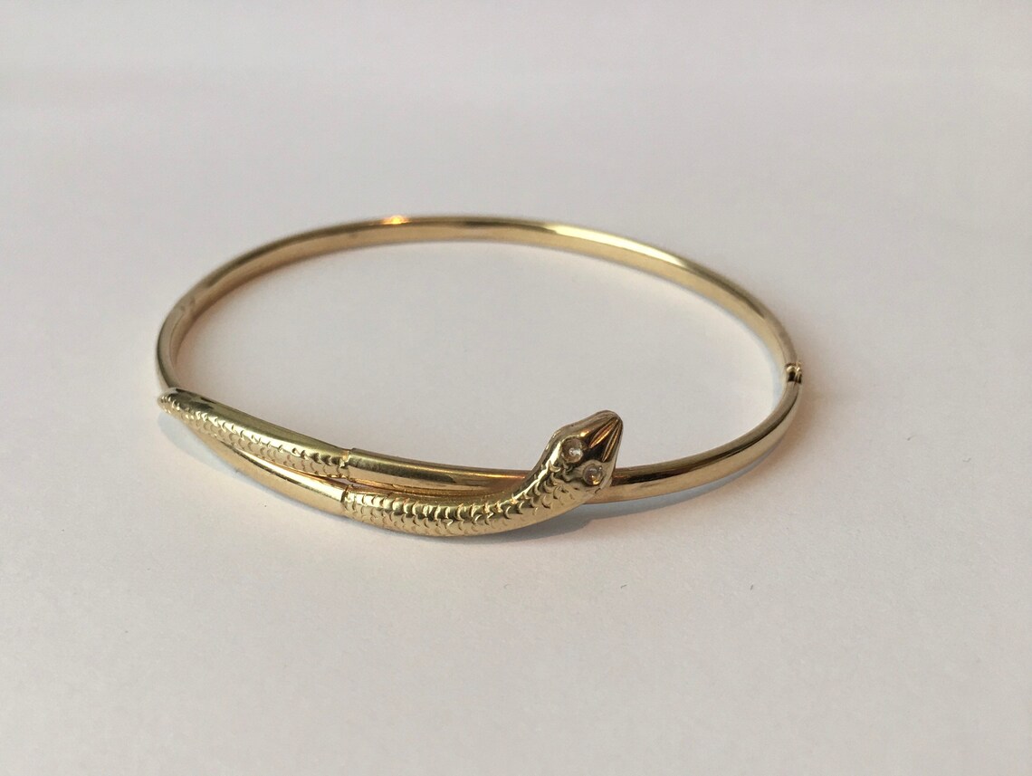 Vintage Gold Snake Bracelet 9 Ct Gold Snake Bangle Snake Etsy