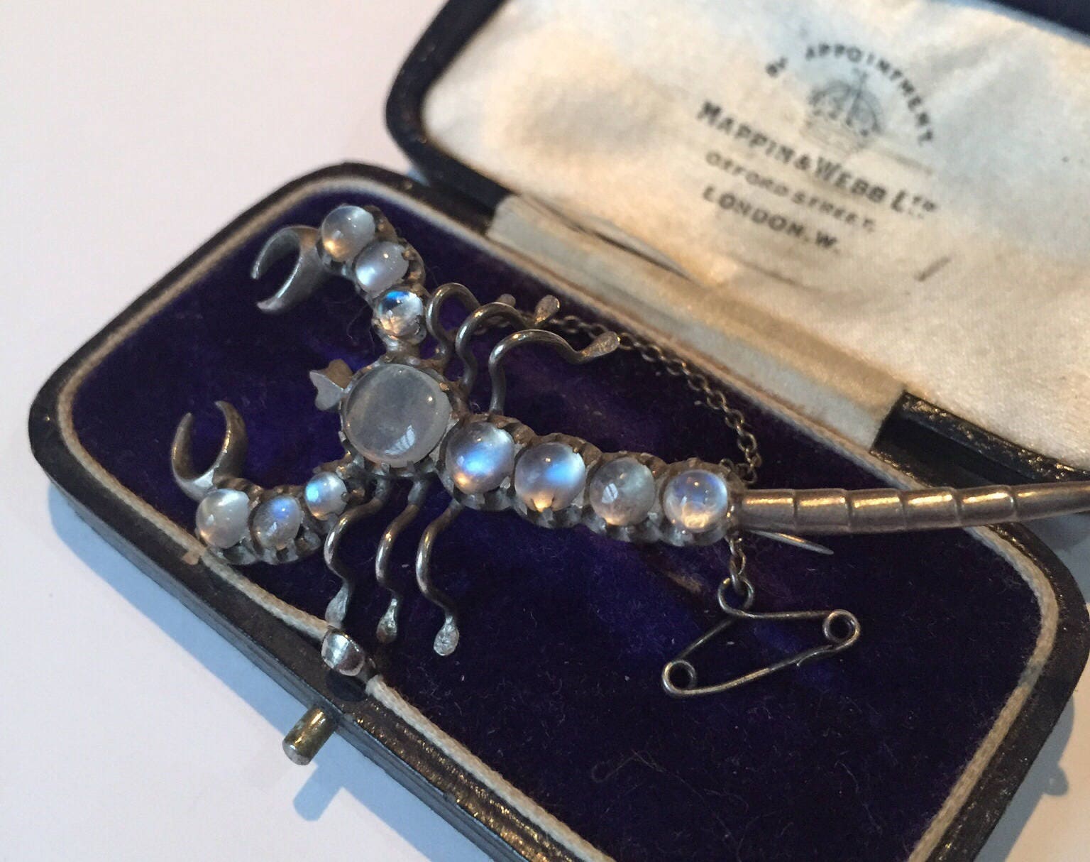 Silver Moonstone Scorpion brooch, Vintage Moonstone Brooch, Silver