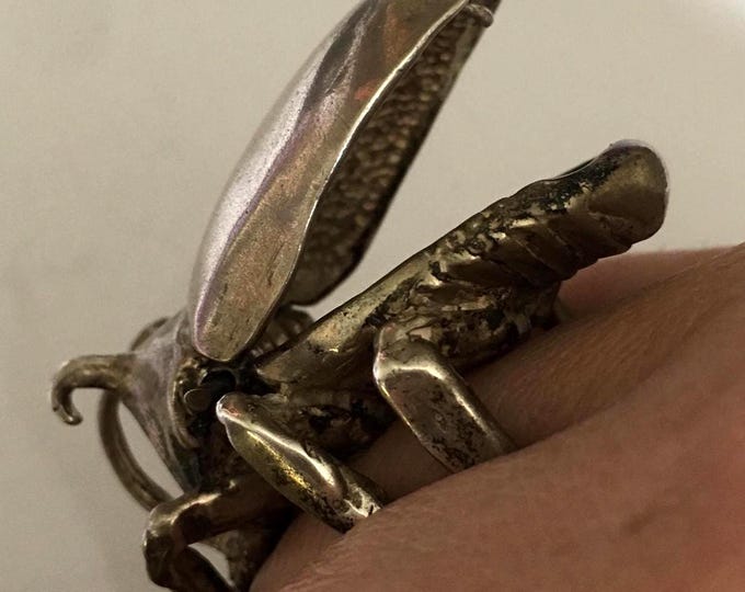 Vintage Beetle Poison Ring, Vintage Silver Poison ring, Sterling Silver Ring, Compartment Ring, Rare Ring, Rare design