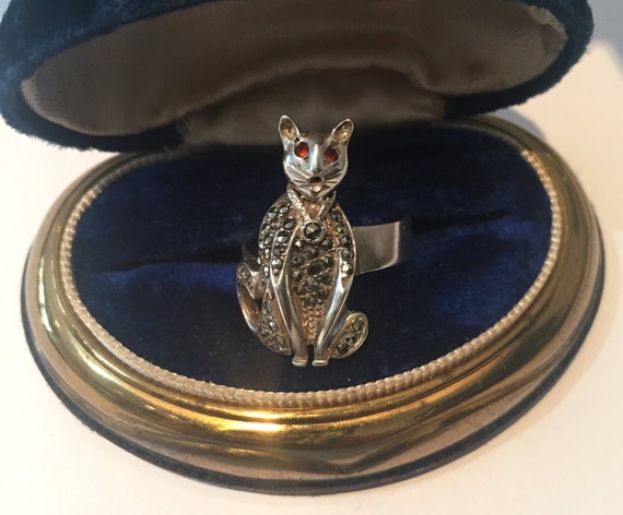 Vintage Cat Ring, Vintage Silver Cat ring , Sterli