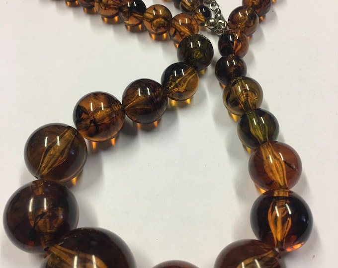 Vintage Honey Color Bead Necklace, Rare Design