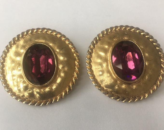 Vintage Amethyst Color Clip On Earrings, Elegant Design