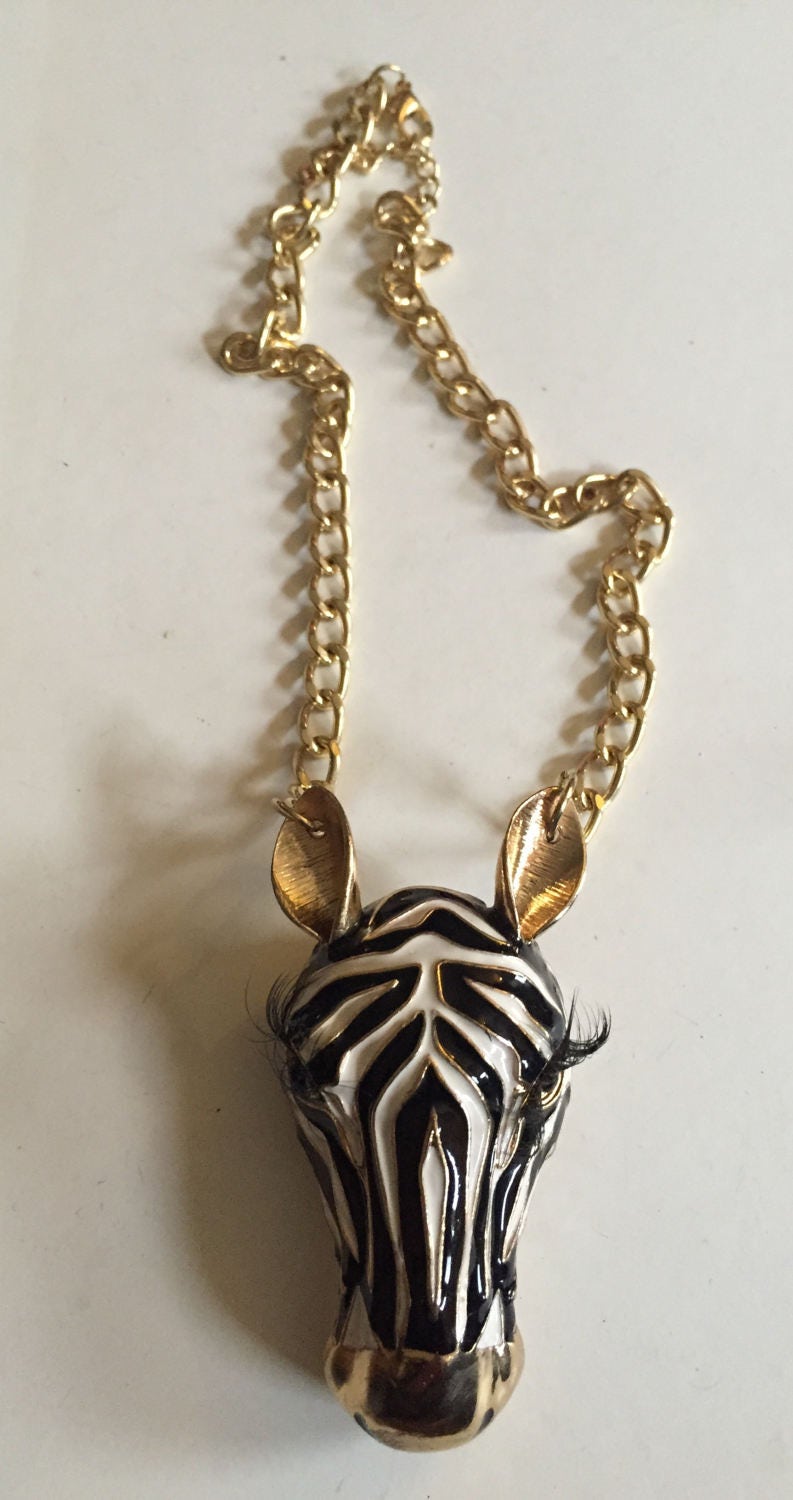 Vintage Zebra necklace, rare costume piece