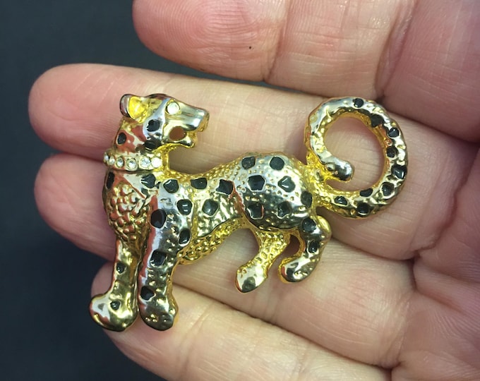Vintage Panther Brooch, Panther Brooch, Gold Panther Brooch, Panther Jewellery, Panther Rhinestone Jewellery, Animal Brooch, Panther Pin