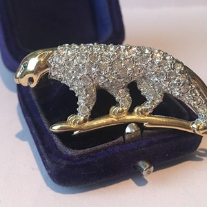 Vintage Panther Brooch, Panther Brooch, Silver Panther Brooch, Panther Jewellery, Panther Rhinestone Jewellery, Animal Brooch, Panther Pin