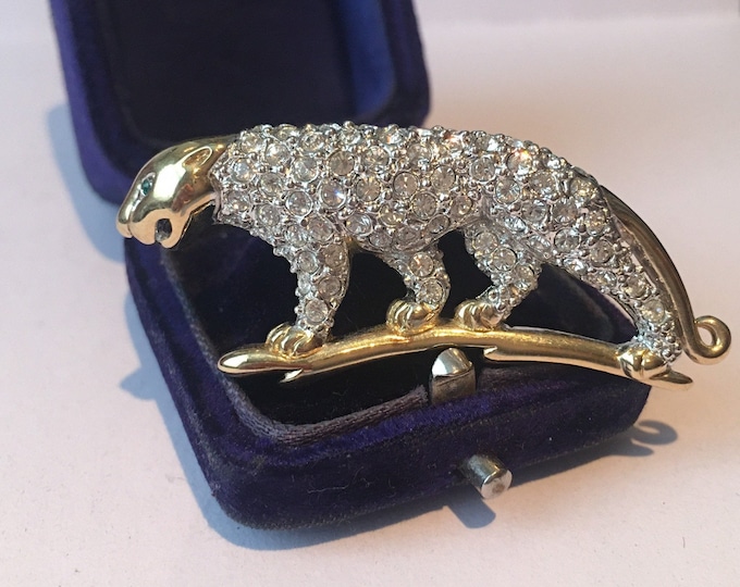 Vintage Panther Brooch, Panther Brooch, Silver Panther Brooch, Panther Jewellery, Panther Rhinestone Jewellery, Animal Brooch, Panther Pin