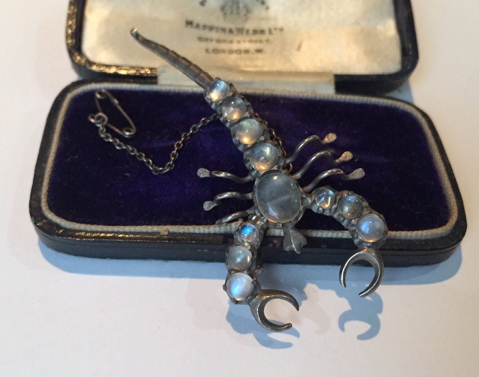 Silver Moonstone Scorpion brooch, Vintage Moonstone Brooch, Silver