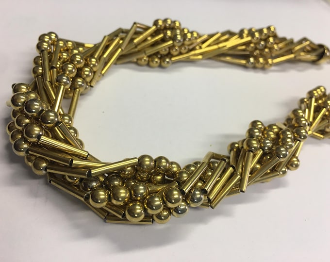 1960s Vintage Costume Necklace, Rhinestone Statement Jewelry