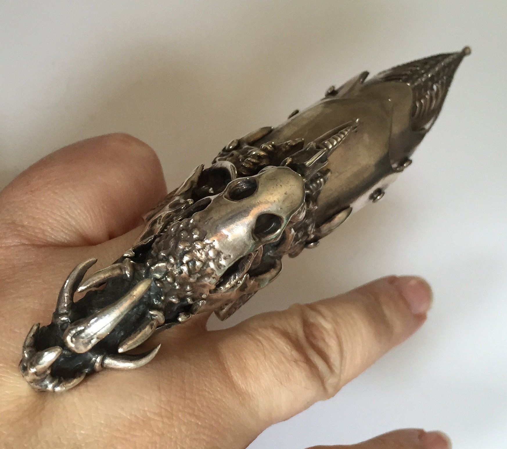 Silver Claw Ring, Vintage Claw Ring, Full Finger Steampunk Ring, Gothic