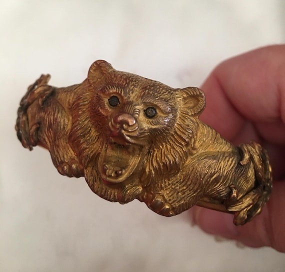 Victorian Bear Head Bangle, Rare Statement Bracel… - image 2