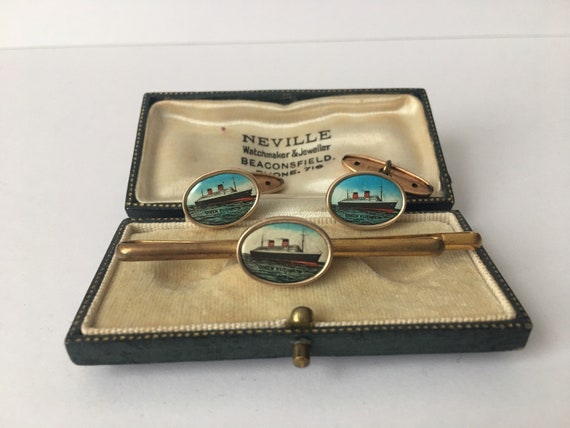 Vintage Ship Set, Vintage Ship Cuflfinks, Vintage