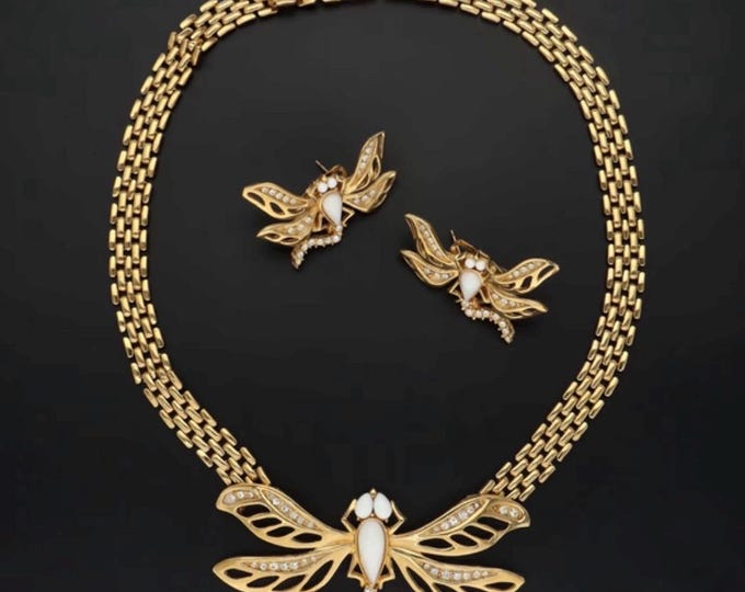 Vintage Givenchy statement necklace and earring set, Insect jewellery. divine rare set
